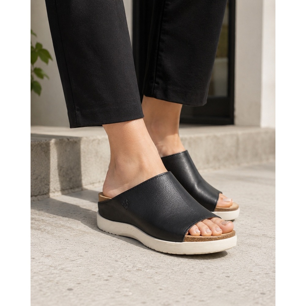 Fly London Wigg Leather Platform Slide Sandal Cork Wedge Minimalist 40 9-9.5